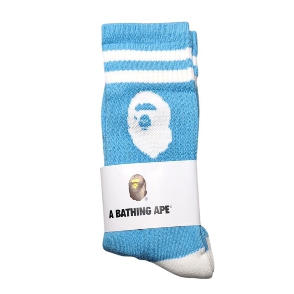 Bape Crew Socks Ape Head Logo Striped Mens Womens Unisex Size 9-11 Blue White